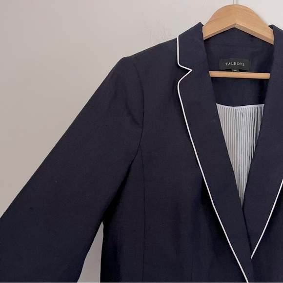 Talbots 100% Linen Navy Nautical Sailor Gold Button Blazer Jacket Preppy Trend - Picture 5 of 15